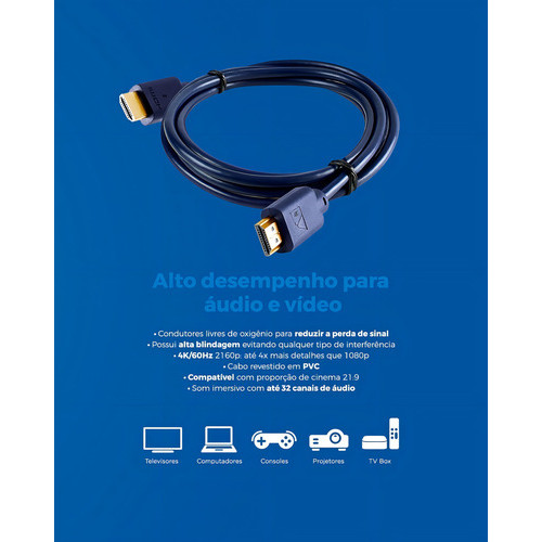 Cabo Hdmi 10m Full Hd 2.0 Aquario 4k Cor Preto - Imagem 2