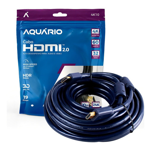 Cabo Hdmi 10m Full Hd 2.0 Aquario 4k Cor Preto